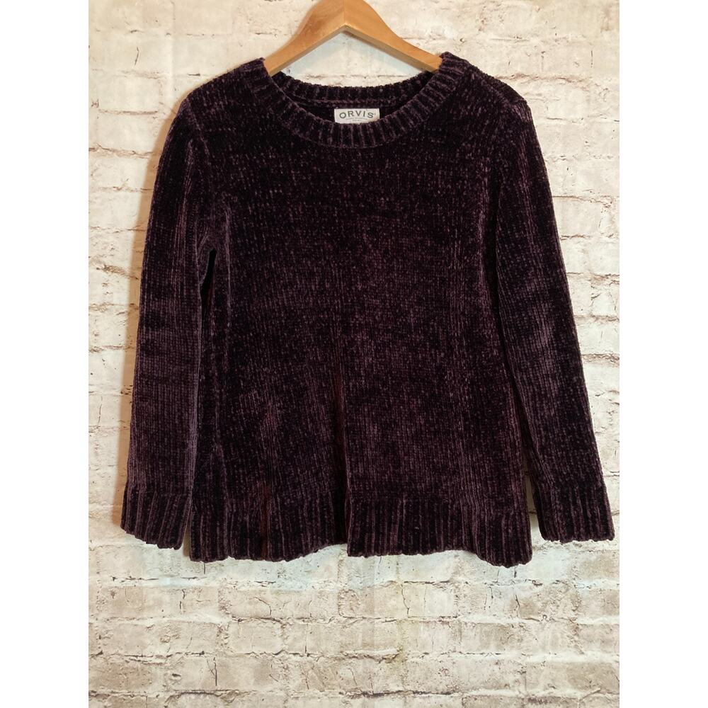 Orvis Chenille Sweater Womens Small Dark Plum Purple Pullover Ultra Soft Boxy‎